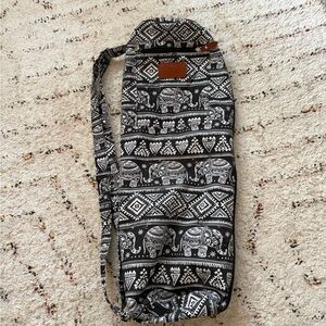 Elephant Print Canvas Yoga Mat Bag with Adjustable Strap & Pockets
